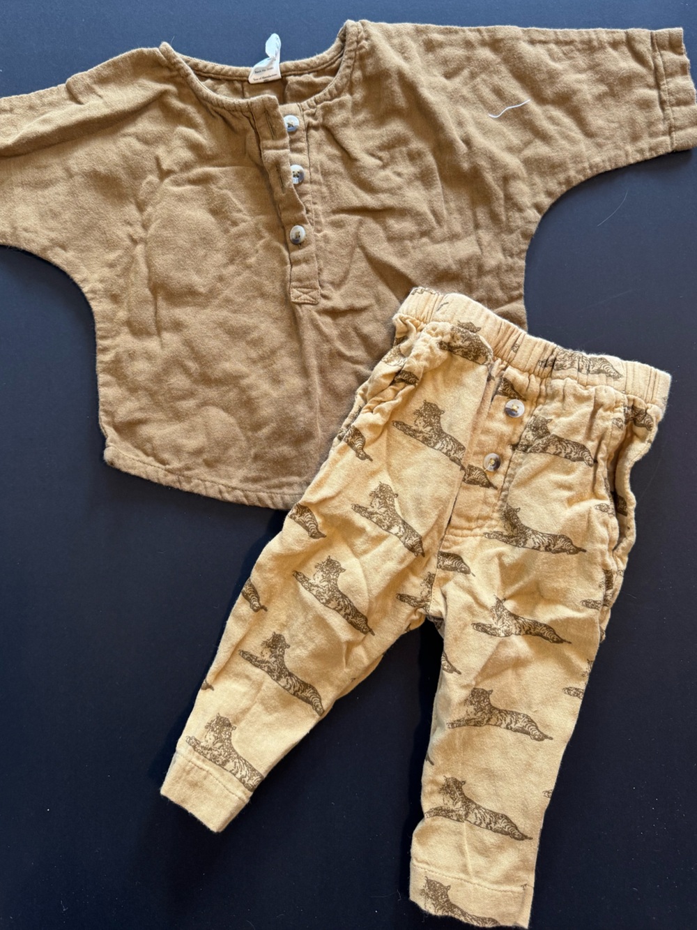 kate quinn mustard and tan kids two-piece set